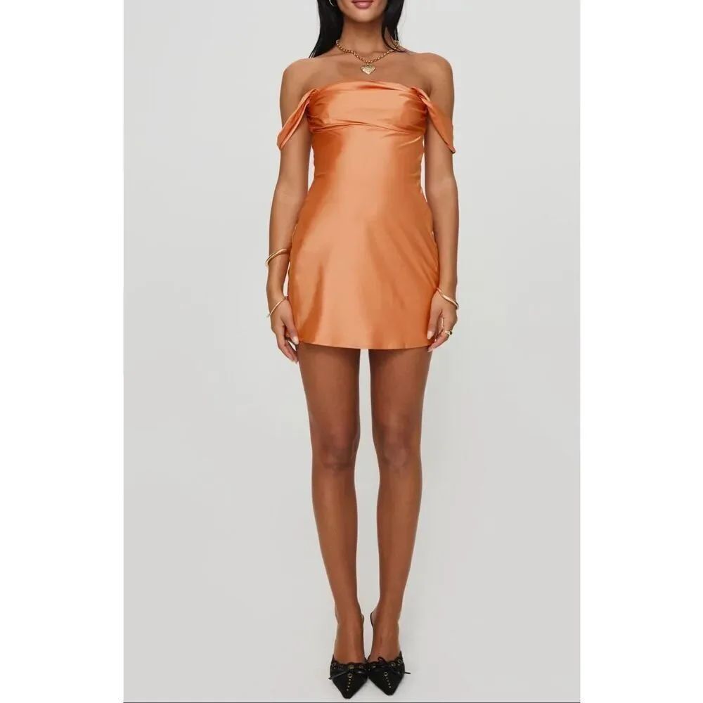 Princess Polly Zabbarra Off the Shoulder Satin Minidress | Orange in 6